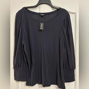 Express Women's Navy Long Sleeve Top